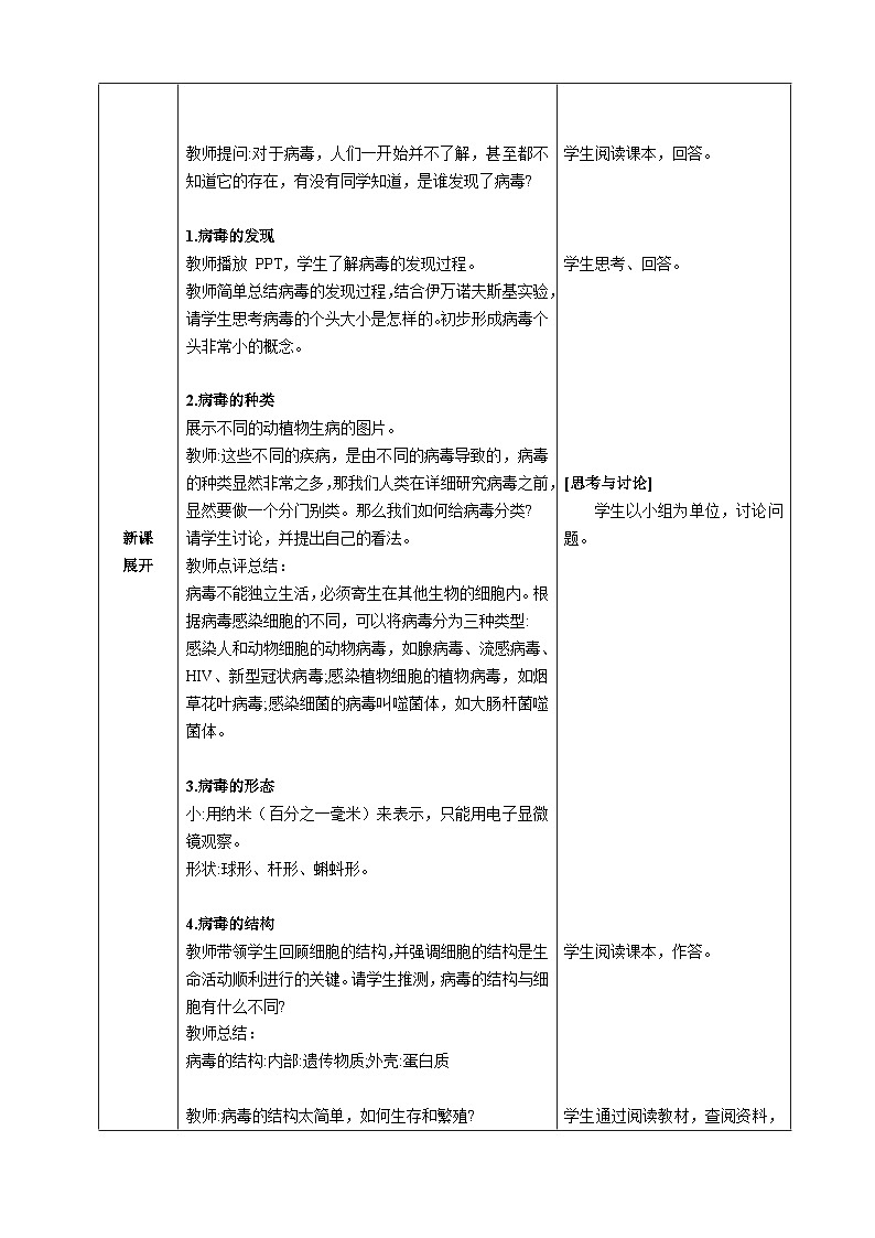 第二单元多种多样的生物第三章微生物第四节病毒核心素养教案2024新人教版生物七年级上册第2页