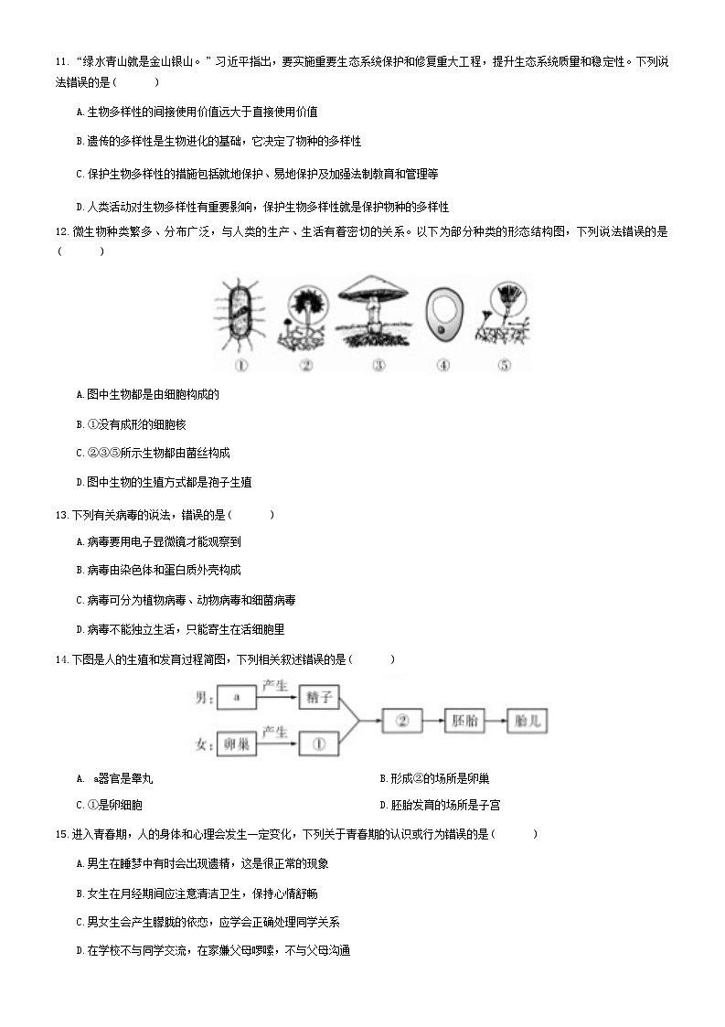 广东省梅州市兴宁市2024-2025学年八年级上学期期末课堂练习生物试题03