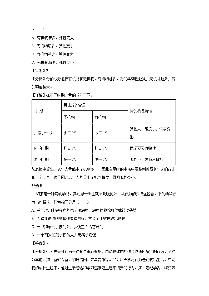 [生物][期末]四川省成都市简阳市2023-2024学年八年级上学期期末试题(解析版)02