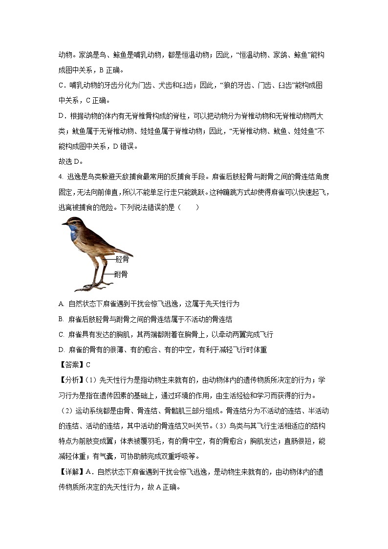 [生物][期末]山东省临沂市兰山区2023-2024学年八年级上学期期末试题(解析版)03