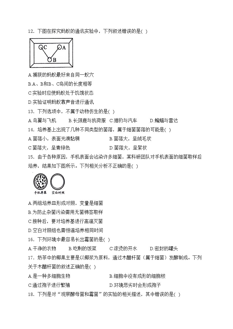 吉林松花江中学2024-2025学年八年级上学期9月月考生物试卷(含答案)第3页