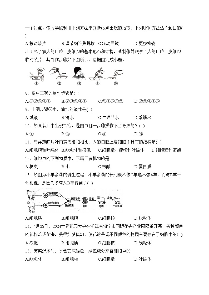 山西省朔州市右玉县2024-2025学年七年级上学期9月月考生物试卷(含答案)第2页