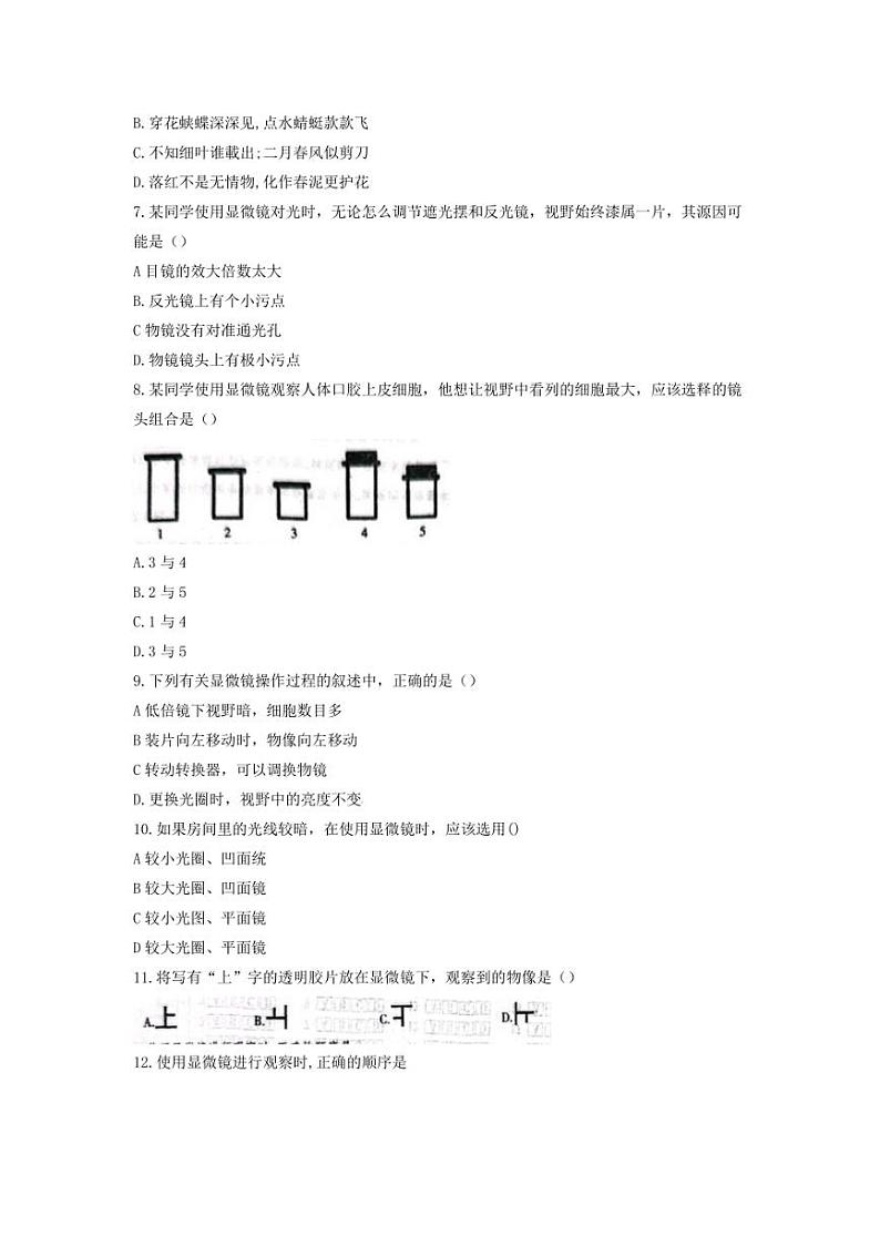 [生物]河北省邯郸市第三十三中学2024～2025学年七年级上学期10月月考试题(有答案)第2页