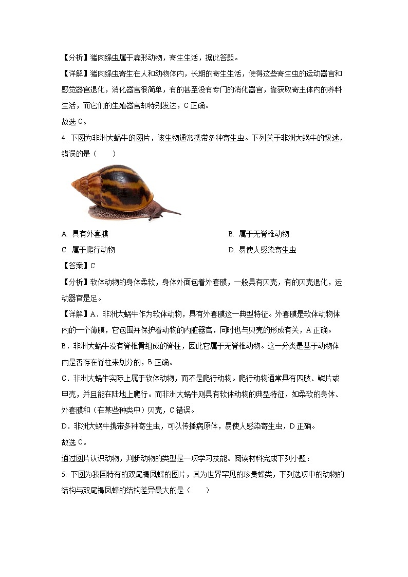 [生物]山西省朔州市朔城区多校2024-2025学年八年级上学期阶段评估(A)学月考试题(解析版)02