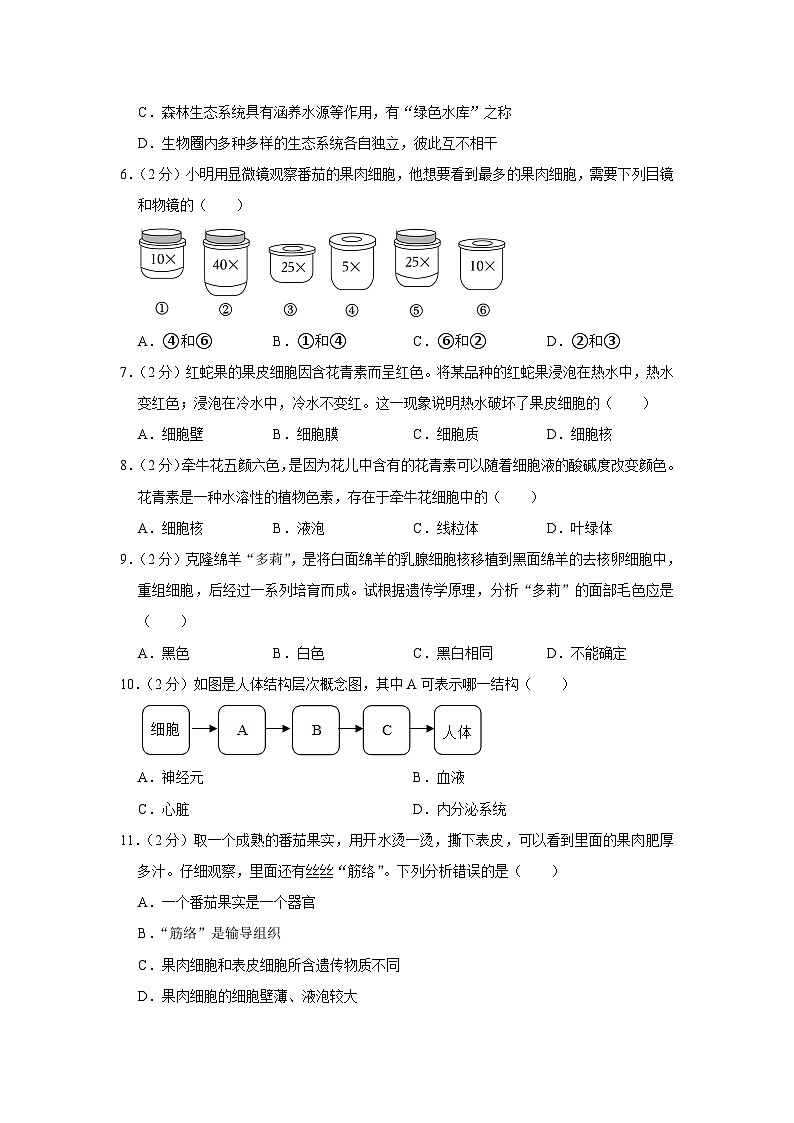 2023-2024学年四川省泸州市龙马潭区七年级（上）月考生物试卷（12月份）02