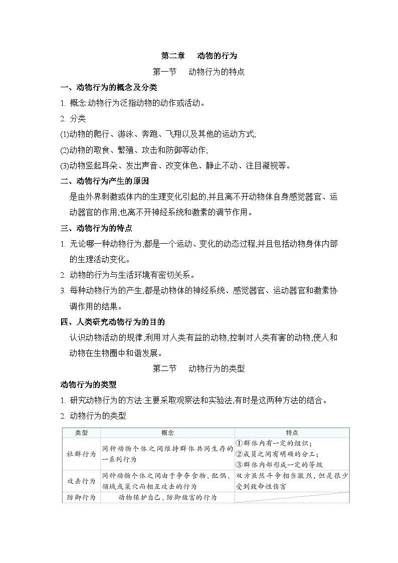 冀少版八年级生物上册第二章动物的行为知识点学案01
