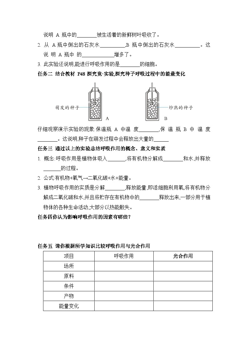 冀少版八年级生物上册第四章呼吸作用和蒸腾作用导学案第2页