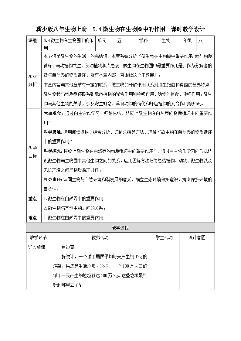 【新课标】冀少版生物八上5.4《微生物在生物圈中的作用》课件+教案+学案01