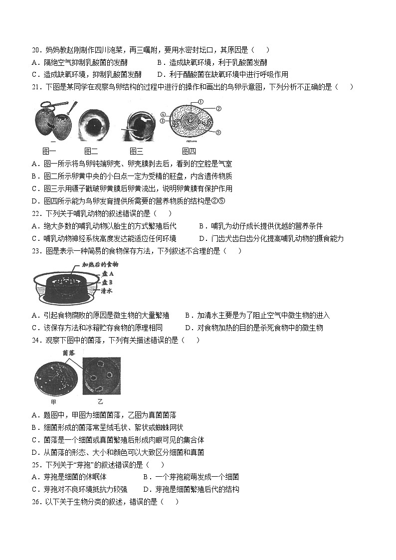 广东省河源市连平县2023-2024学年八年级上学期期末生物学试题第3页