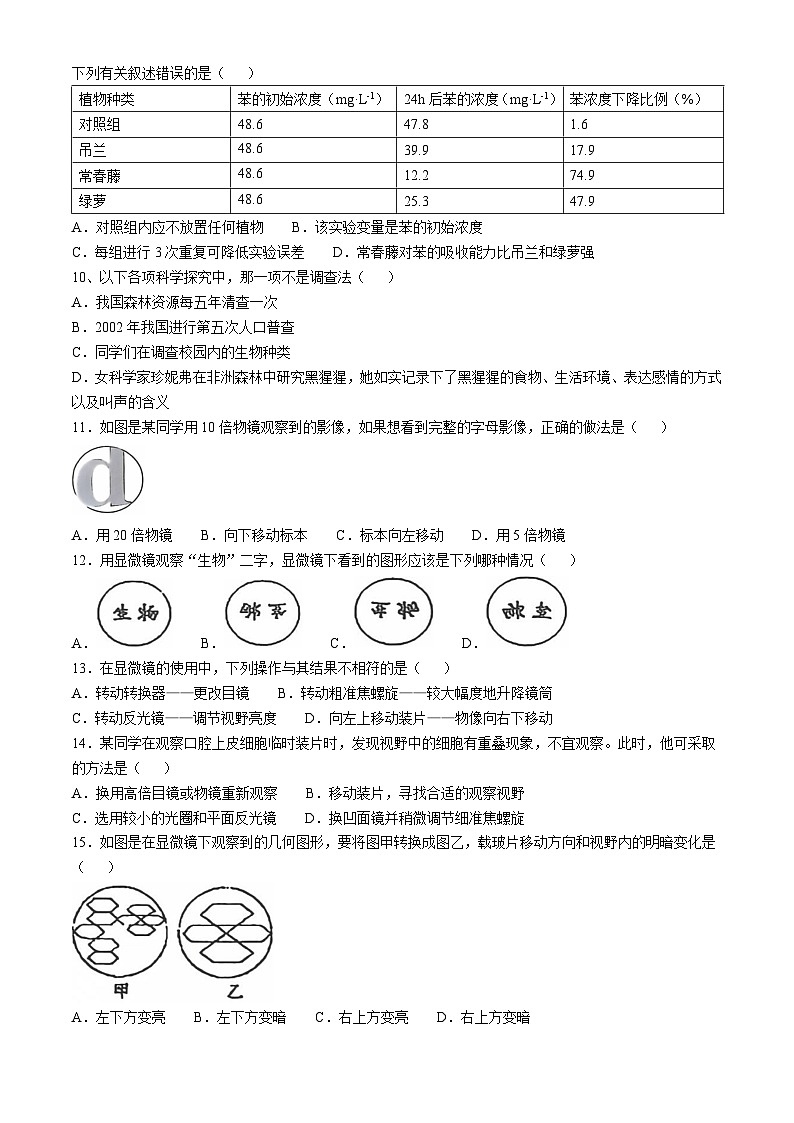 山东省德州市宁津县第四实验中学2024-2025学年七年级上学期10月月考生物试题(无答案)第2页