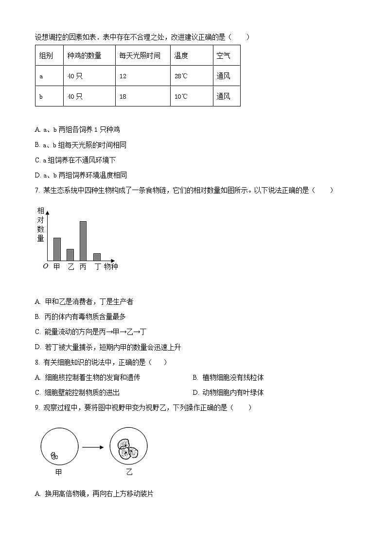 河北省唐山市遵化市2023-2024学年七年级上学期期中生物试题（原卷版）第2页