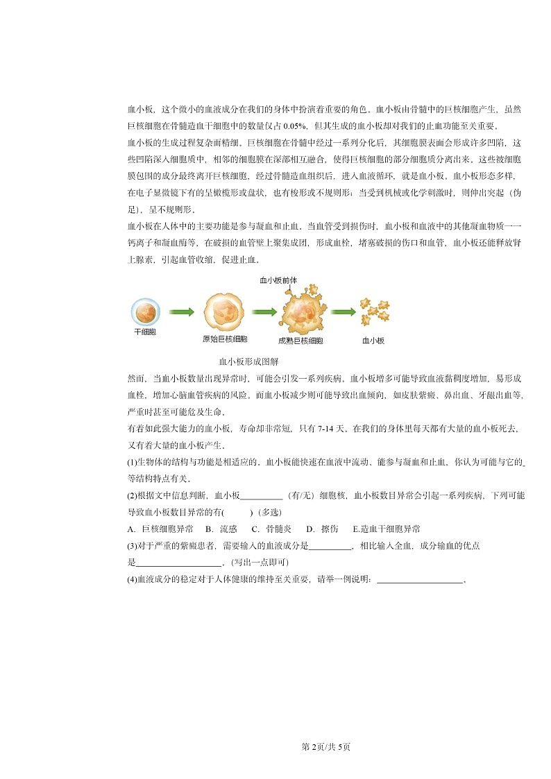 2024北京重点校初一下学期期中真题生物分类汇编：人体内的物质运输（京改版）第2页