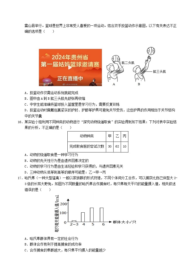 八年级生物期中模拟卷（考试版A4）（成都专用）第3页