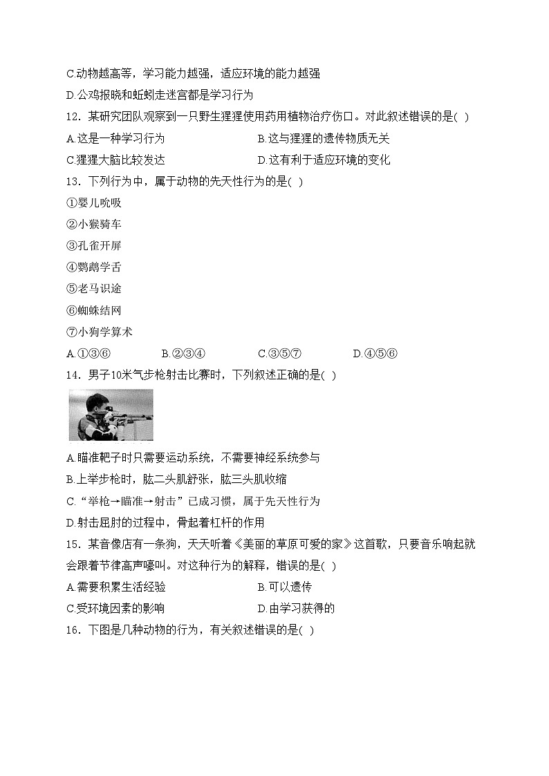 安徽省淮北市第一中学2024-2025学年八年级上学期10月月考生物试卷(含答案)第3页