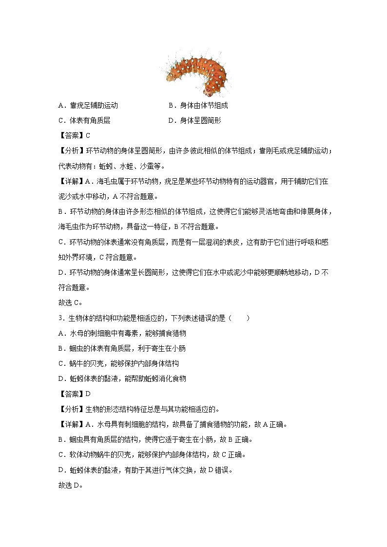 八年级上学期期中生物模拟卷（解析版）（湖南专用）第2页