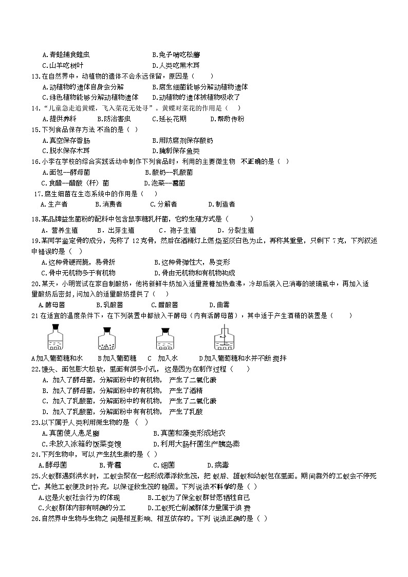 广东省云浮市第一中学2023-2024学年八年级上学期期中考试生物试题第2页
