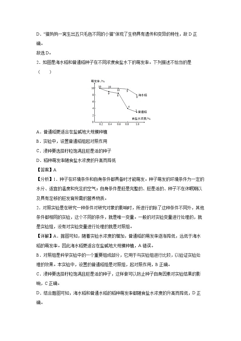 卷05-2024年中考生物考前冲刺模拟卷（陕西卷）生物试卷（解析版）第2页