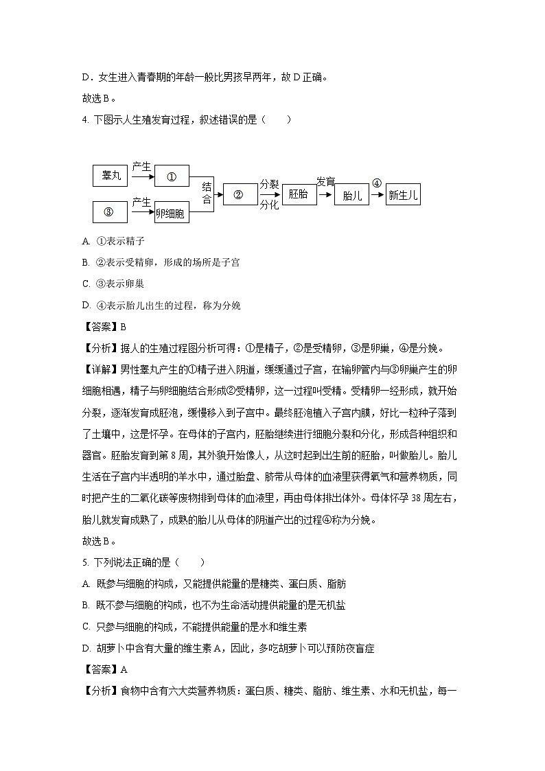 辽宁省凌海市2023-2024学年七年级下学期期中生物试卷（解析版）第3页