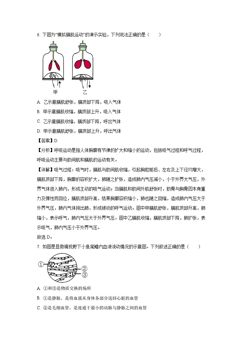 辽宁省营口市2022-2023学年七年级下学期期末生物试卷(解析版)第3页