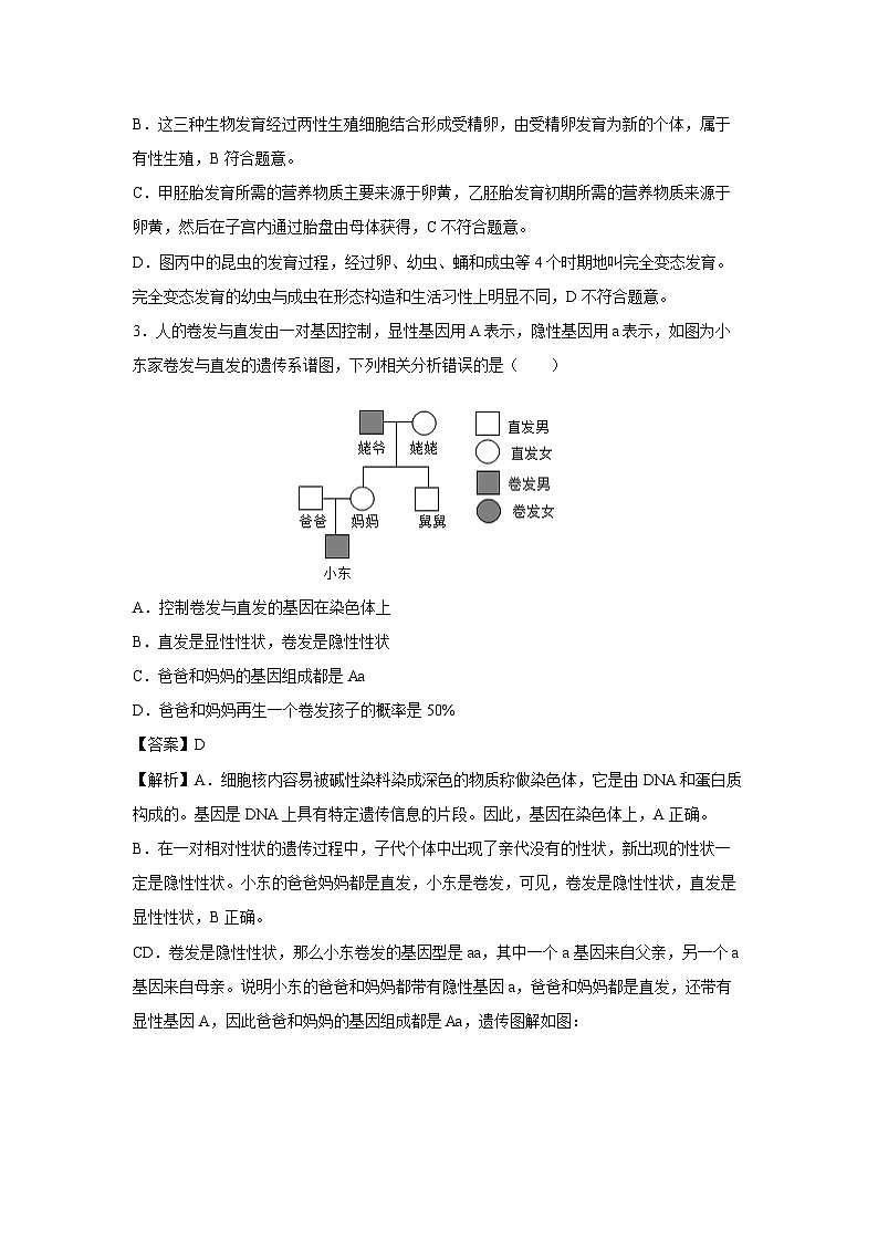 2024年深圳中考模拟测一生物试卷(解析版)第2页