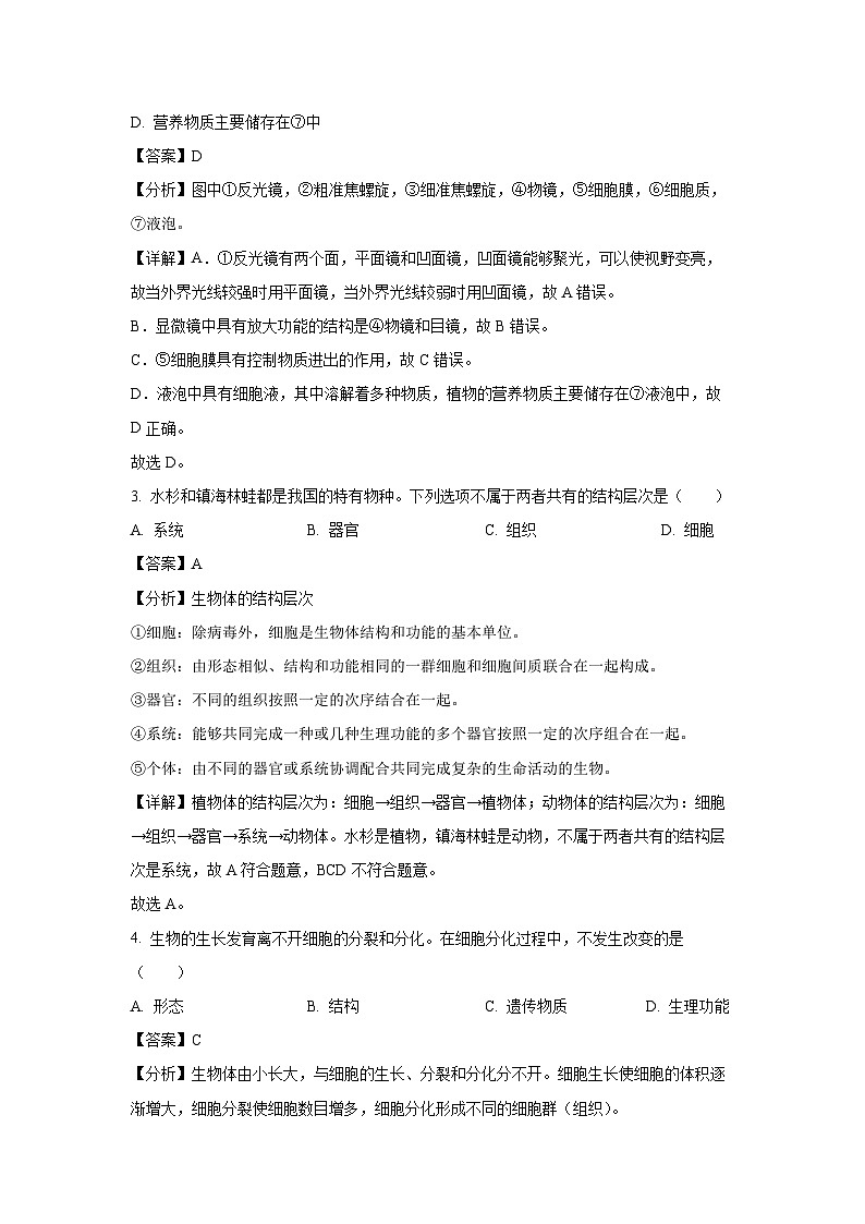 2024年河南省中考真题生物试卷(解析版)02