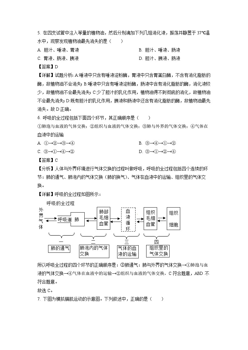 甘肃省武威第四中学教研联片2023-2024学年七年级下学期3月月考生物试卷(解析版)第3页