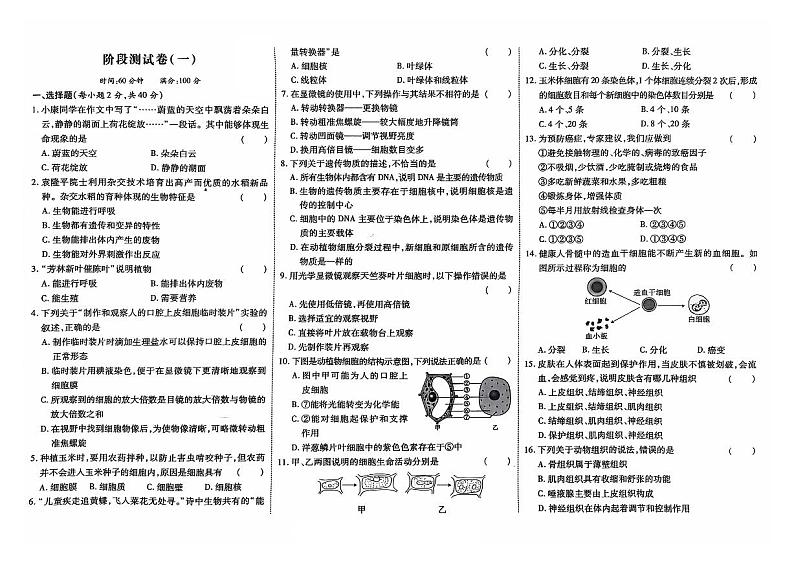 吉林省白山市抚松县2024~2025学年七年级上学期第一次月考测试生物试卷01