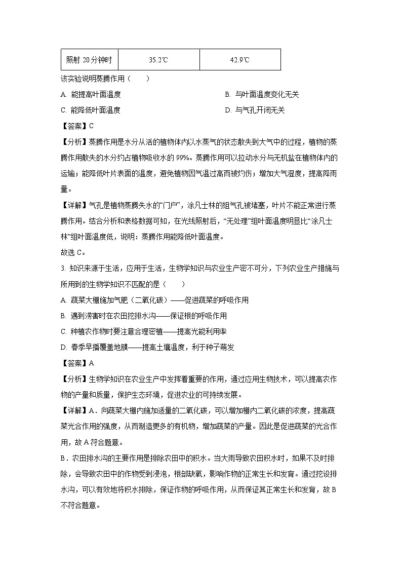 2024年山东省枣庄市薛城区八年级中考模拟预测生物试卷(解析版)第2页