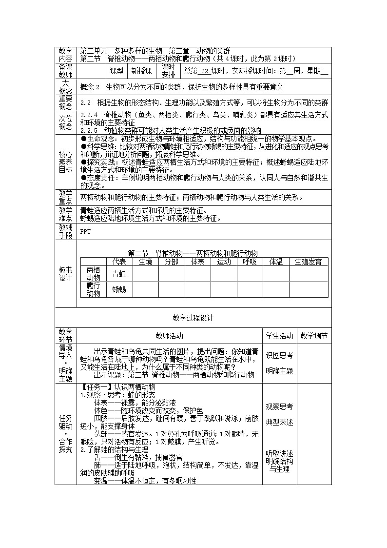 2.2.2 脊椎动物（第2课时 两栖动物和爬行动物）-初中生物七年级上册 同步教学课件+教学设计（人教版2024）01