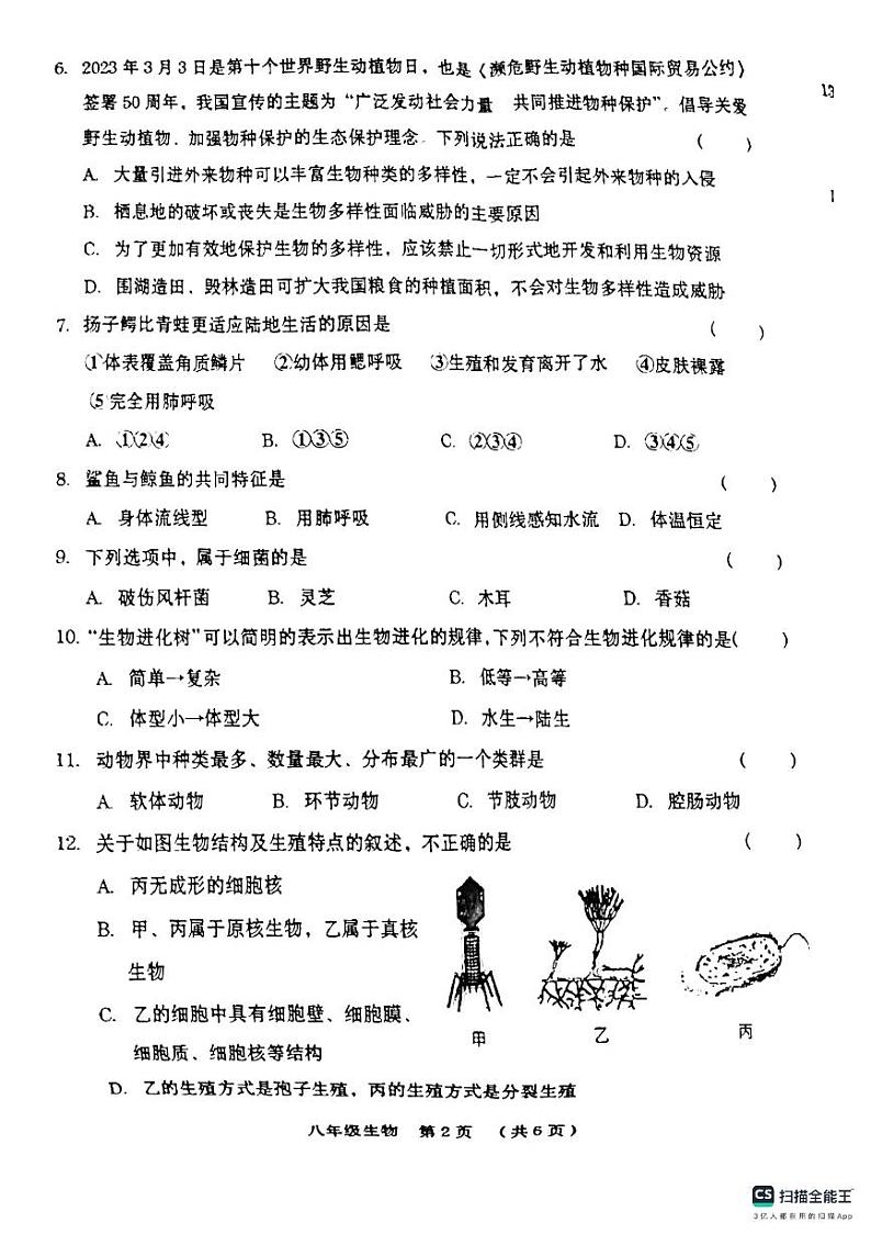 河南省周口市第十九初级中学2024-2025学年八年级上学期11月期中生物试题第2页