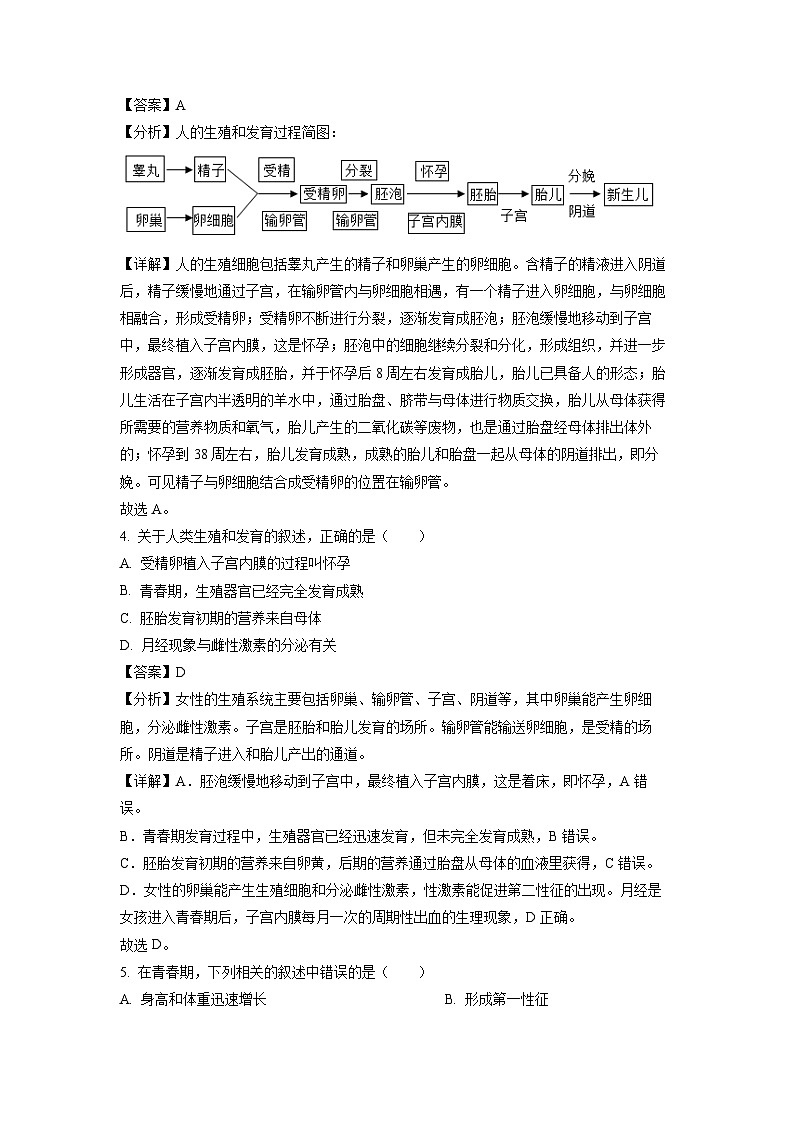甘肃省武威第五中学教研联片2023-2024学年七年级下学期3月月考生物试卷(解析版)第2页