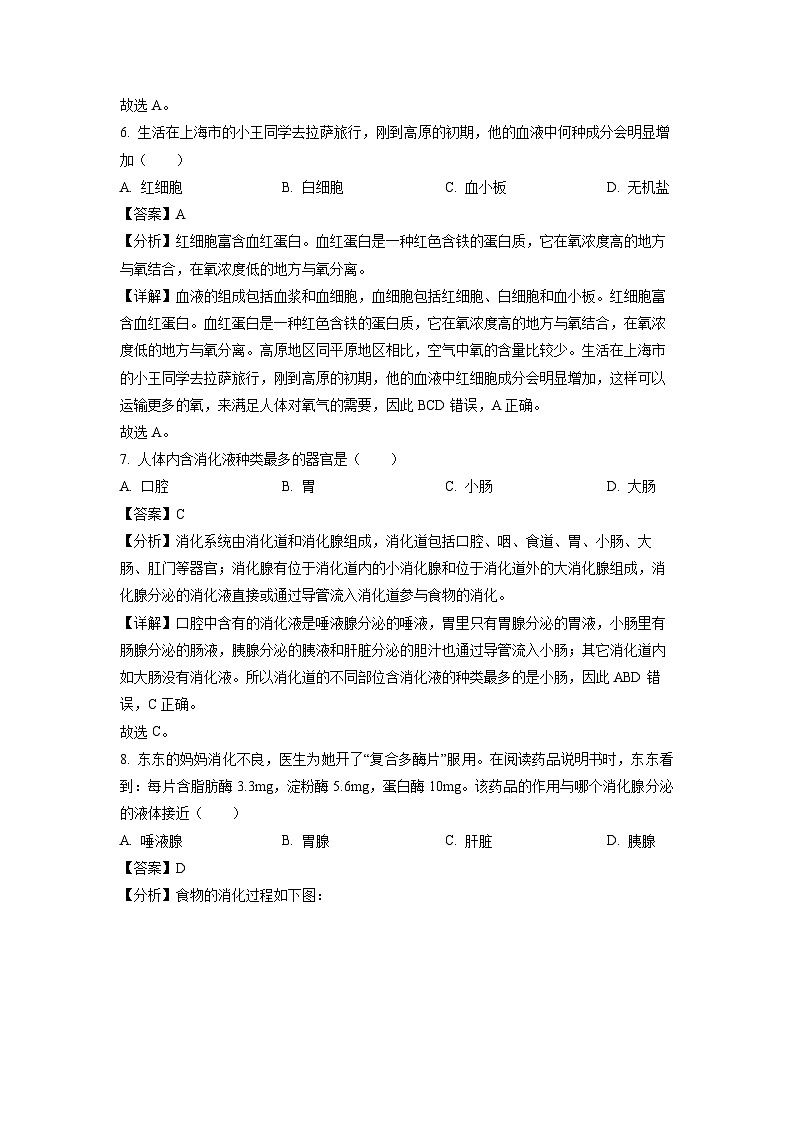 山西省吕梁市交城县2023-2024学年七年级下学期期中生物试卷(解析版)第3页