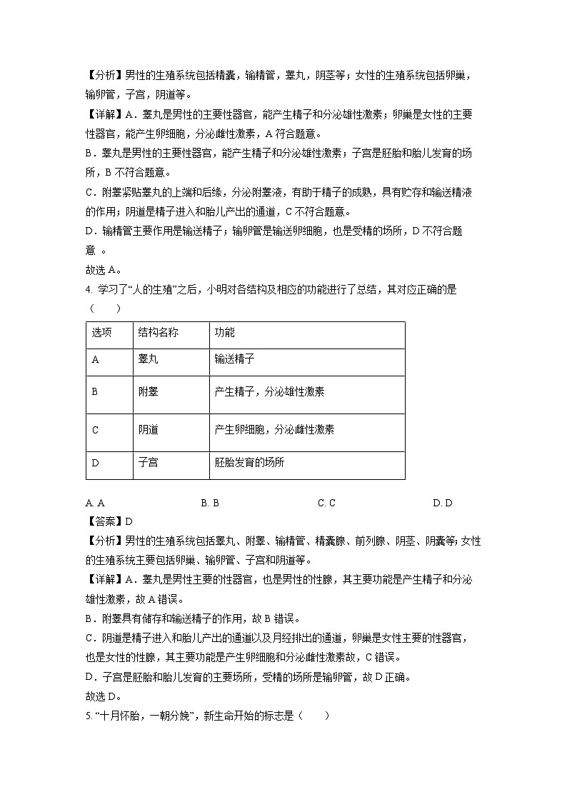 新疆和田地区墨玉县2023-2024学年七年级下学期期中生物试卷(解析版)第2页