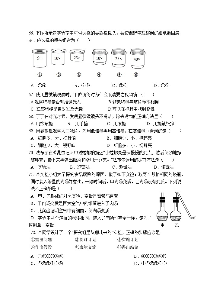 江苏省淮安市浦东实验中学2024-2025学年七年级上学期期中考试生物试题03
