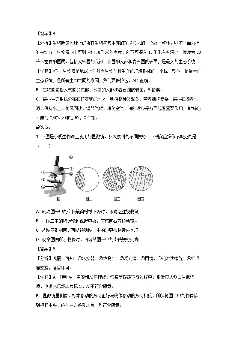 2024年山西省大同市新荣区两校联考中考一模生物试卷(解析版)第2页