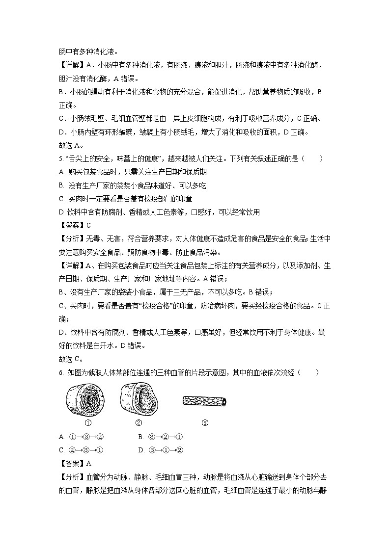 广西壮族自治区崇左市宁明县2023-2024学年七年级下学期期中生物试卷(解析版)第3页