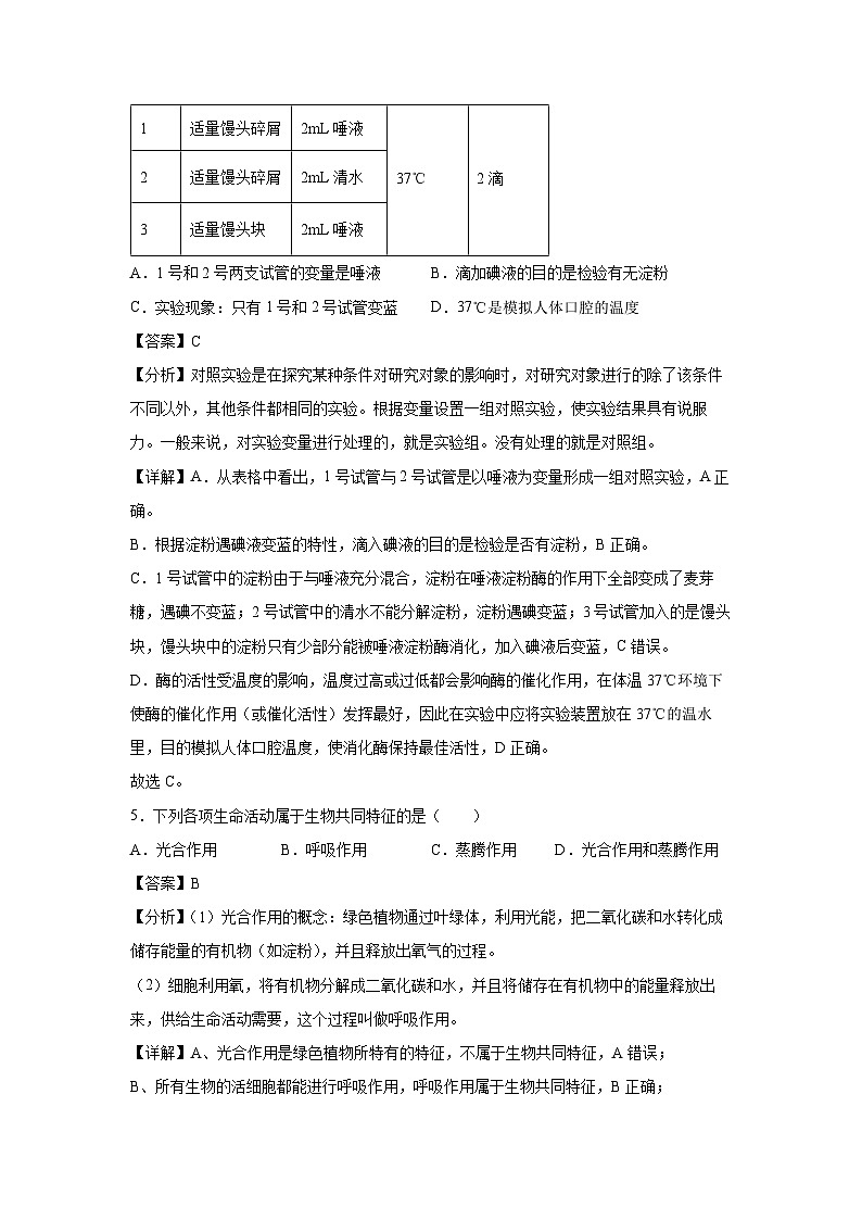 卷02-备战2024年中考生物全真模拟押题卷(安徽卷)生物试卷(解析版)第3页