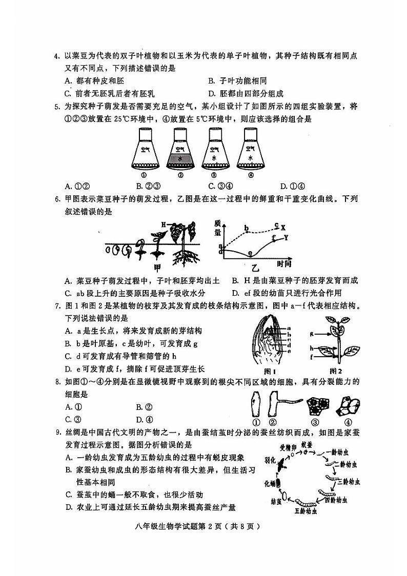 山东省潍坊市诸城市2024-2025学年八年级上学期11月期中考试生物试题02