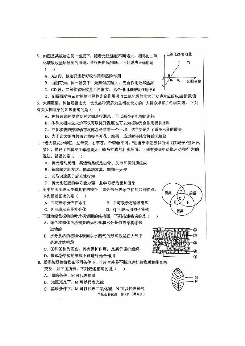 山东省菏泽市经济技术开发区2024-2025学年九年级生物上学期11月期中试题第2页