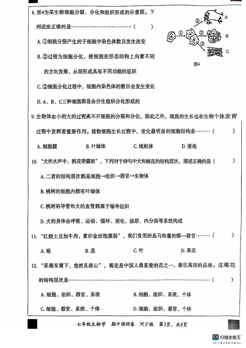 河北省保定市顺平县2024-2025学年七年级上学期期中生物试题第3页