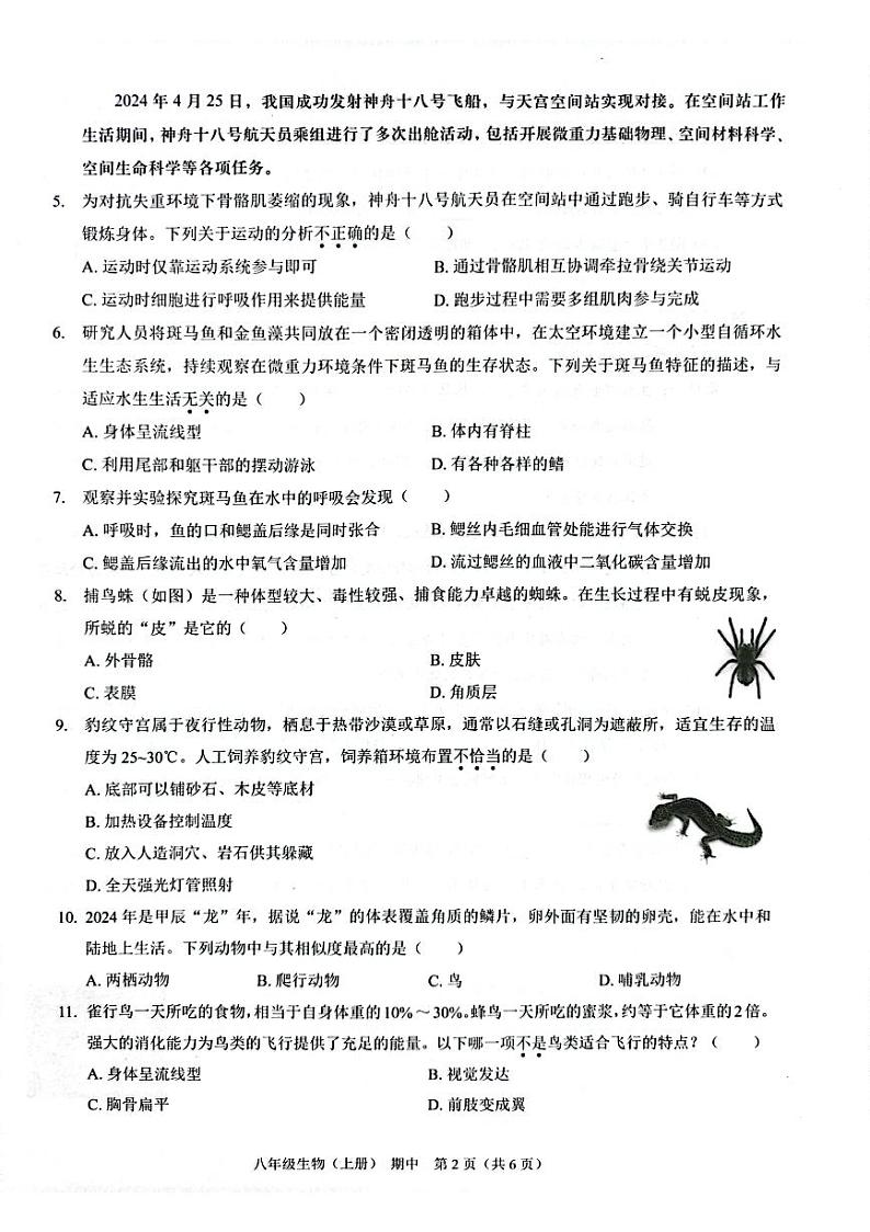 202411期中八年级生物第2页