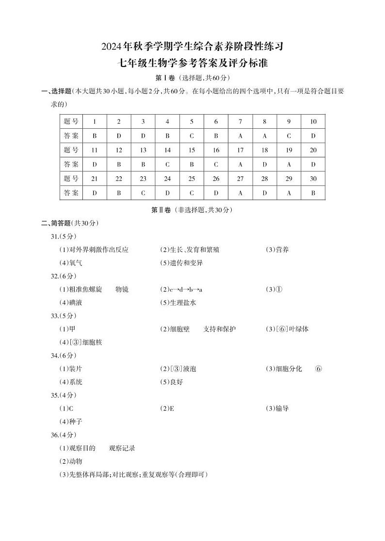 七年级生物答案_Print第1页