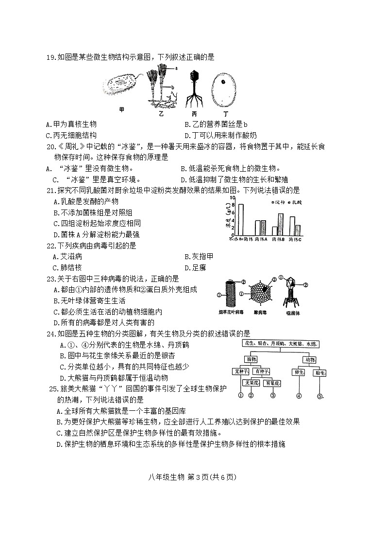 河北省唐山市丰南区2024-2025学年八年级上学期11月期中考试生物试题第3页