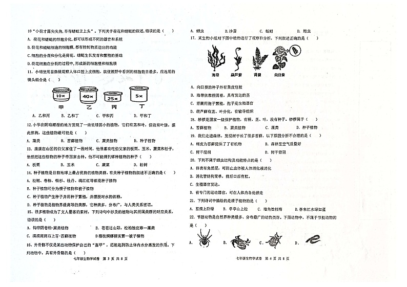 河北省秦皇岛市青龙县2024-2025学年七年级上学期期中教学质量监控生物试卷第2页