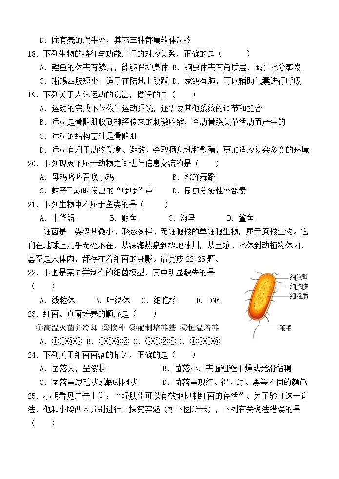 2024-2025第一学期八年级生物期中阶段反馈练习第3页