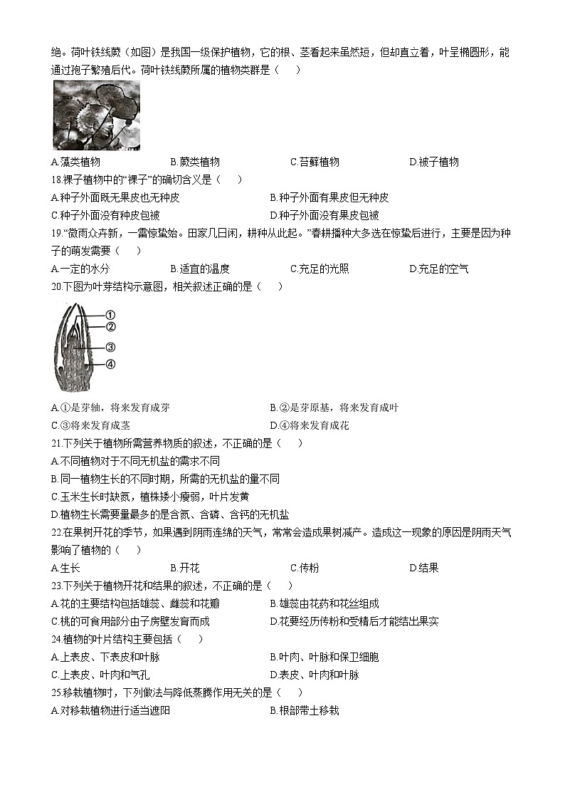 云南省昆明市官渡区第一中学2024-2025学年七年级上学期期中生物试题03