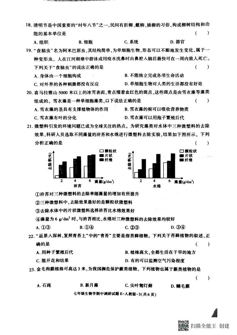 陕西省渭南市韩城市2024-2025学年七年级上学期期中考试生物试题第3页