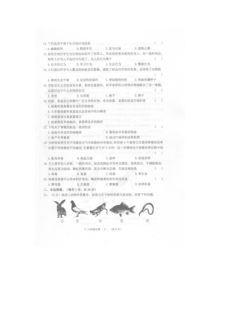 河南省驻马店市泌阳县2024-2025学年八年级上学期11月期中生物试题第2页
