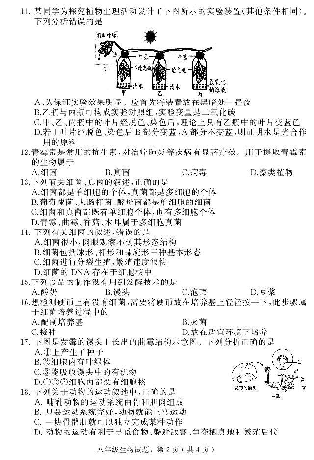 河北省石家庄市栾城区2024-2025学年八年级上学期期中考试生物试题第2页