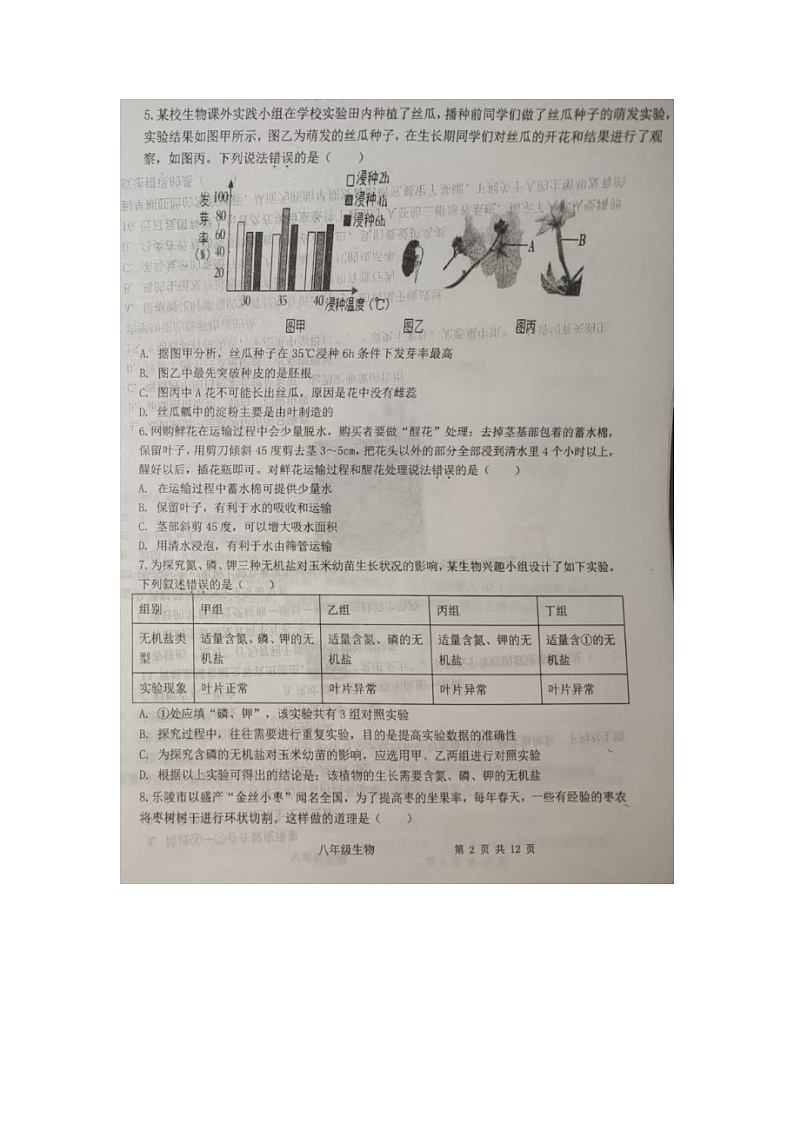 山东省德州市武城县2024-2025学年八年级上学期期中生物试题第2页
